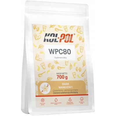 BIAŁKO WPC 80 WANILIOWE 700g Odżywka białkowa serwatkowe Protein Kol-Pol BIAŁKO WPC 80 WANILIOWE 700g Odżywka białkowa serwatkowe Protein Kol-Pol
