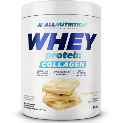 Białko z kolagenem Allnutrition Whey Protein Collagen 500g biała czekolada Białko z kolagenem Allnutrition Whey Protein Collagen 500g biała czekolada