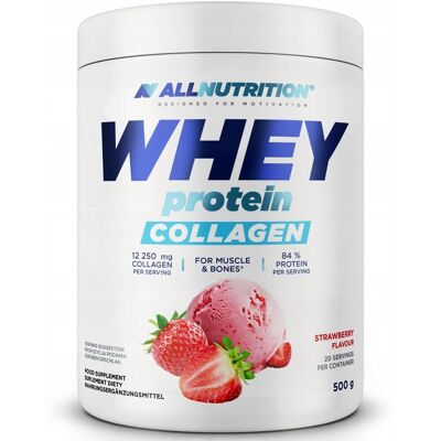 Białko z kolagenem Allnutrition Whey Protein Collagen 500g truskawka Białko z kolagenem Allnutrition Whey Protein Collagen 500g truskawka