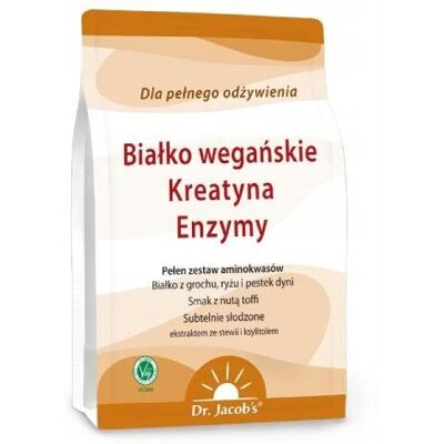Dr. Jacob's Białko wegańskie Kreatyna Enzymy smak z nutą toffi, 1 kg Dr. Jacob's Białko wegańskie Kreatyna Enzymy smak z nutą toffi, 1 kg