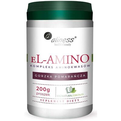 eL-AMINO Kompleks aminokwasów, pomarańcza Aliness Proszek 200 g eL-AMINO Kompleks aminokwasów, pomarańcza Aliness Proszek 200 g