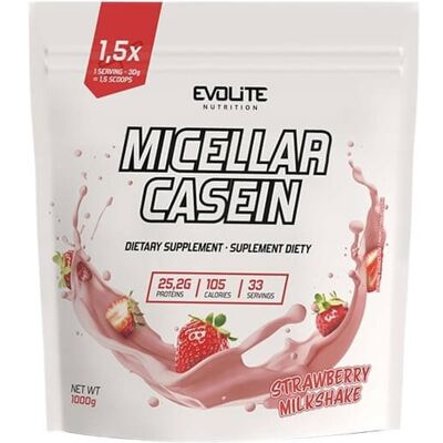 Evolite Nutrition Evolite Micellar Casein 1000g - białko 84% kazeina micelarna - truskawka Evolite Nutrition Evolite Micellar Casein 1000g - białko 84% kazeina micelarna - truskawka