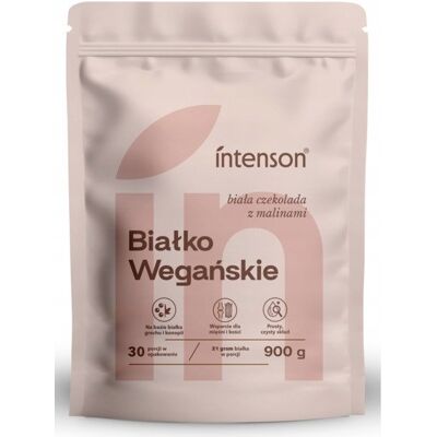 Intenson Wegańskie białko smak biała czekolada i malina 900g Intenson Wegańskie białko smak biała czekolada i malina 900g