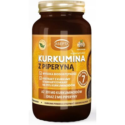 Kurkumina z piperyną 201 mg kurkuminoidów 210 kaps. vege ASEPTA Kurkumina z piperyną 201 mg kurkuminoidów 210 kaps. vege ASEPTA