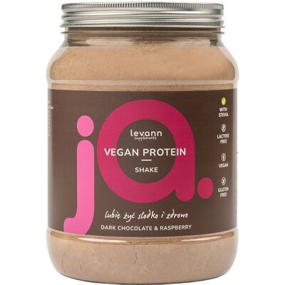 LEVANN “jA” SUPPLEMENTS VEGAN PROTEIN Wegańskie proteinowe białko o smaku gorzkiej czekolady z malinami, w proszku 500g LEVANN “jA” SUPPLEMENTS VEGAN PROTEIN Wegańskie proteinowe białko o smaku gorzkiej czekolady z malinami, w proszku 500g