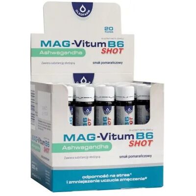 MAG Vitum B6 Ashwagandha Shot Płyn - 20 Fiol. Po 25 Ml MAG Vitum B6 Ashwagandha Shot Płyn - 20 Fiol. Po 25 Ml