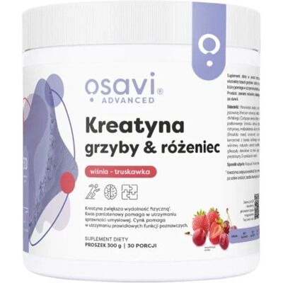 OSAVI Kreatyna, grzyby & różeniec, smak wiśnia z truskawką (300 g) OSAVI Kreatyna, grzyby & różeniec, smak wiśnia z truskawką (300 g)