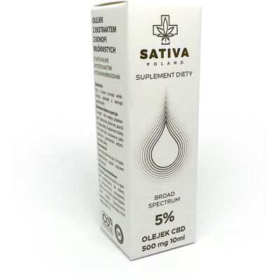 Sativa Poland, Olejek CBD, 5% 500mg CBD, 10ml Sativa Poland, Olejek CBD, 5% 500mg CBD, 10ml
