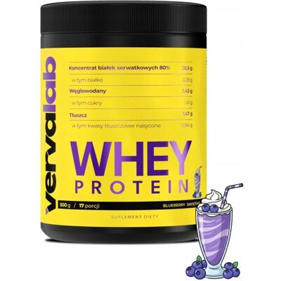 Vervalab WHEY PROTEIN BLUEBERRY SMOOTHIE 500G WPC BIAŁKO REGENERACJA Vervalab WHEY PROTEIN BLUEBERRY SMOOTHIE 500G WPC BIAŁKO REGENERACJA