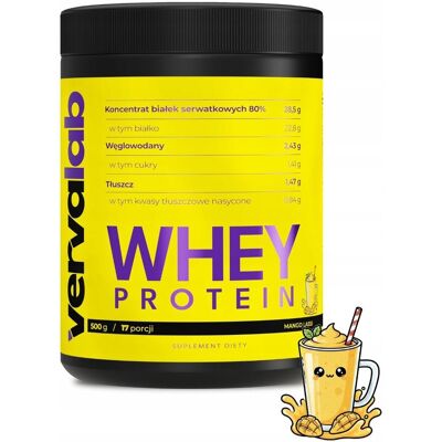 Vervalab WHEY PROTEIN MANGO LASSI 500G WPC BIAŁKO REGENERACJA MIĘŚNIE Vervalab WHEY PROTEIN MANGO LASSI 500G WPC BIAŁKO REGENERACJA MIĘŚNIE