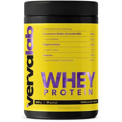 VERVALAB Whey Protein Vanilla Ice Cream 500 g BIAŁKO MASA REGENERACJA VERVALAB Whey Protein Vanilla Ice Cream 500 g BIAŁKO MASA REGENERACJA