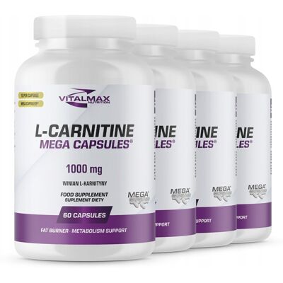 Vitalmax L-Carnitine Mega Capsules Zestaw 4x 60k 1000mg Spalacz Tłuszczu Vitalmax L-Carnitine Mega Capsules Zestaw 4x 60k 1000mg Spalacz Tłuszczu