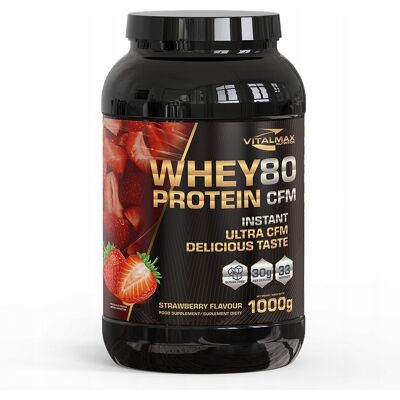 VITALMAX WHEY PROTEIN 80 1000G BIAŁKO SERWATKI WPC TRUSKAWKA KONCENTRAT VITALMAX WHEY PROTEIN 80 1000G BIAŁKO SERWATKI WPC TRUSKAWKA KONCENTRAT