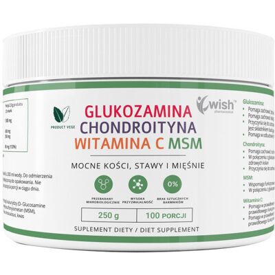 Wish Pharmaceutical, Glukozamina Wegańska + Chondroityna + Witamina C + Msm Suplement Diety W Proszku 250g Wish Pharmaceutical, Glukozamina Wegańska + Chondroityna + Witamina C + Msm Suplement Diety W Proszku 250g