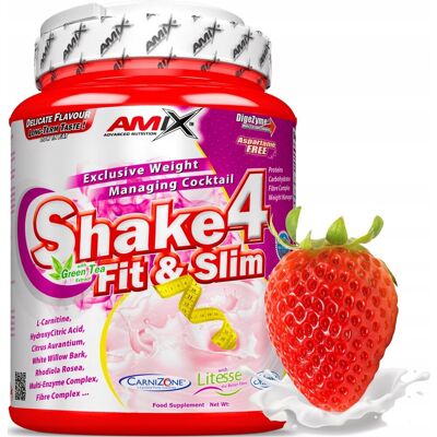 Amix Shake4 Fit&Slim - Truskawka - 500 g - Białko w proszku Amix Shake4 Fit&Slim - Truskawka - 500 g - Białko w proszku