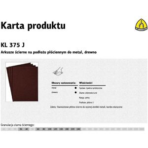 Arkusze ścierne na podłożu płóciennym KLINGSPOR kl375j, 230x280 mm, gr. 240, 50 szt Arkusze ścierne na podłożu płóciennym KLINGSPOR kl375j, 230x280 mm, gr. 240, 50 szt