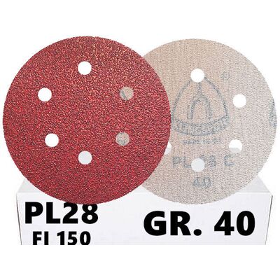 50x Krążki PL28 150mm P40 GLS3 6-otworów Papier ścierny na rzep KLINGSPOR 50x Krążki PL28 150mm P40 GLS3 6-otworów Papier ścierny na rzep KLINGSPOR