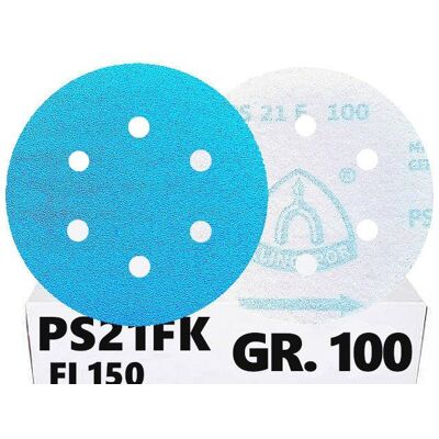 50x Krążki PS21 150mm P100 GLS3 6-otworów Papier ścierny na rzep KLINGSPOR 50x Krążki PS21 150mm P100 GLS3 6-otworów Papier ścierny na rzep KLINGSPOR