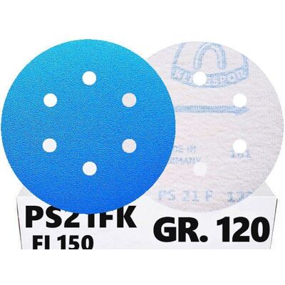 50x Krążki PS21 150mm P120 GLS3 6-otworów Papier ścierny na rzep KLINGSPOR 50x Krążki PS21 150mm P120 GLS3 6-otworów Papier ścierny na rzep KLINGSPOR