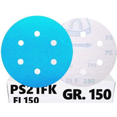 50x Krążki PS21 150mm P150 GLS3 6-otworów Papier ścierny na rzep KLINGSPOR 50x Krążki PS21 150mm P150 GLS3 6-otworów Papier ścierny na rzep KLINGSPOR