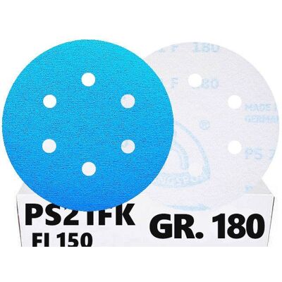 50x Krążki PS21 150mm P180 GLS3 6-otworów Papier ścierny na rzep KLINGSPOR 50x Krążki PS21 150mm P180 GLS3 6-otworów Papier ścierny na rzep KLINGSPOR