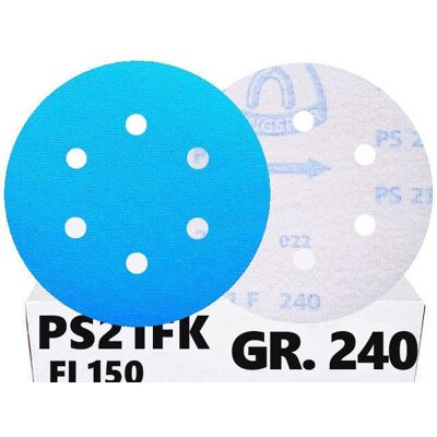 50x Krążki PS21 150mm P240 GLS3 6-otworów Papier ścierny na rzep KLINGSPOR 50x Krążki PS21 150mm P240 GLS3 6-otworów Papier ścierny na rzep KLINGSPOR