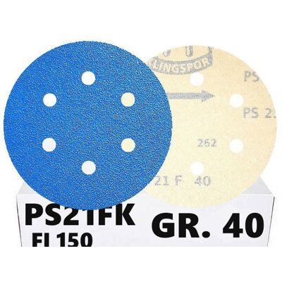 50x Krążki PS21 150mm P40 GLS3 6-otworów Papier ścierny na rzep KLINGSPOR 50x Krążki PS21 150mm P40 GLS3 6-otworów Papier ścierny na rzep KLINGSPOR