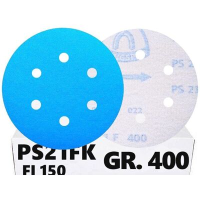 50x Krążki PS21 150mm P400 GLS3 6-otworów Papier ścierny na rzep KLINGSPOR 50x Krążki PS21 150mm P400 GLS3 6-otworów Papier ścierny na rzep KLINGSPOR