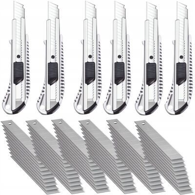 AGMI 6x Nóż do Tapet Metalowy Tapeciak Nożyk z Ostrzem Łamanym 18mm + 60 Ostrzy AGMI 6x Nóż do Tapet Metalowy Tapeciak Nożyk z Ostrzem Łamanym 18mm + 60 Ostrzy