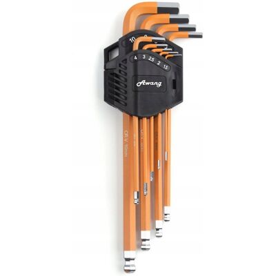 Inny producent AWANG Zestaw Kluczy Imbusowych 9szt Z Kulistą Końcówką 1.5mm-10mm Cr-V Stal Inny producent AWANG Zestaw Kluczy Imbusowych 9szt Z Kulistą Końcówką 1.5mm-10mm Cr-V Stal