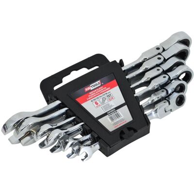 AWTOOLS klucze płasko-oczkowe z grzechotką przegubowe komplet 6 szt. 8-19mm. AWTOOLS klucze płasko-oczkowe z grzechotką przegubowe komplet 6 szt. 8-19mm.