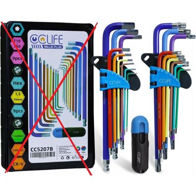 Inny producent CCLIFE Zestaw kluczy imbusowych i TORX 18 szt. + uchwyt typu T, Cr-V Inny producent CCLIFE Zestaw kluczy imbusowych i TORX 18 szt. + uchwyt typu T, Cr-V