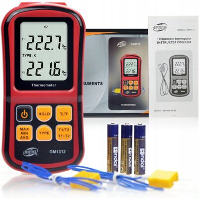 Benetech CYFROWY TERMOMETR 2x TERMOPARA TYPU K -50 do 1372 Benetech CYFROWY TERMOMETR 2x TERMOPARA TYPU K -50 do 1372