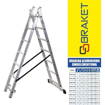 BRAKET DRABINA ALUMINIOWA 2-ELEMENTOWA 300CM 7+7 SZCZEBLI BRAKET DRABINA ALUMINIOWA 2-ELEMENTOWA 300CM 7+7 SZCZEBLI