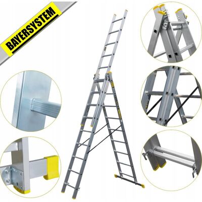 Bayersystem Drabina aluminiowa 3 elementowa 3x9 Profesjonalna ATESTOWANA 72X20 SOLIDNA Bayersystem Drabina aluminiowa 3 elementowa 3x9 Profesjonalna ATESTOWANA 72X20 SOLIDNA
