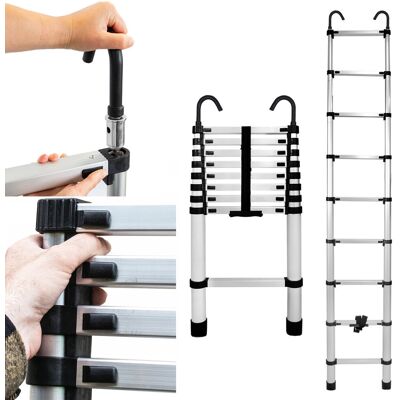 Drabina teleskopowa aluminiowa 9 szczebli z HAKAMI 2,6 m BAULICH Drabina teleskopowa aluminiowa 9 szczebli z HAKAMI 2,6 m BAULICH