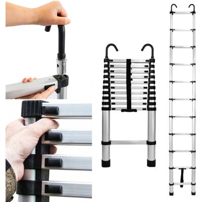 Drabina teleskopowa aluminiowa z HAKAMI 11 szczebli 3,2 m BAULICH Drabina teleskopowa aluminiowa z HAKAMI 11 szczebli 3,2 m BAULICH