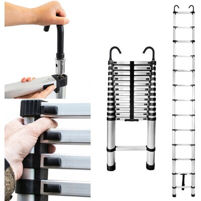 Drabina teleskopowa aluminiowa z HAKAMI 13 szczebli 3,8 m BAULICH Drabina teleskopowa aluminiowa z HAKAMI 13 szczebli 3,8 m BAULICH