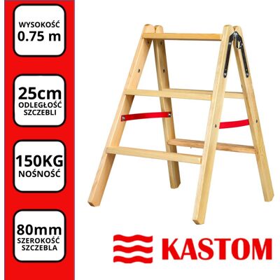 Kastom Drabinka drewniana stołek 3 stopnie, 75cm Kastom Drabinka drewniana stołek 3 stopnie, 75cm