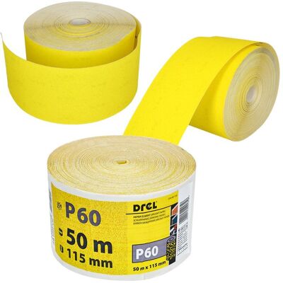 DREL Papier ścierny rolka 115mm P60 50m szlifierski do drewna metalu DREL Papier ścierny rolka 115mm P60 50m szlifierski do drewna metalu