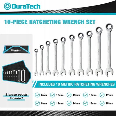 Inny producent DURATECH Zestaw Kluczy Grzechotkowych 10 Sztuk 6-18 mm Inny producent DURATECH Zestaw Kluczy Grzechotkowych 10 Sztuk 6-18 mm