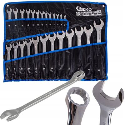Geko Zestaw Klucze Płasko-Oczkowe Polerowane 6-36Mm 25El Crv Płachta G11156 Geko Zestaw Klucze Płasko-Oczkowe Polerowane 6-36Mm 25El Crv Płachta G11156