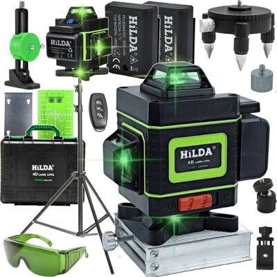 Hilda Poziomica 4D Laser Krzyżowy 360 Statyw 2 Metry 2 Aku Blokada Wahadła Hilda Poziomica 4D Laser Krzyżowy 360 Statyw 2 Metry 2 Aku Blokada Wahadła