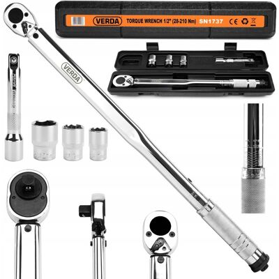 Verda KLUCZ DYNAMOMETRYCZNY DO KÓŁ 1/2' 28-210Nm 3 NASADKI 17,19,21mm WALIZKA SN1737 Verda KLUCZ DYNAMOMETRYCZNY DO KÓŁ 1/2' 28-210Nm 3 NASADKI 17,19,21mm WALIZKA SN1737