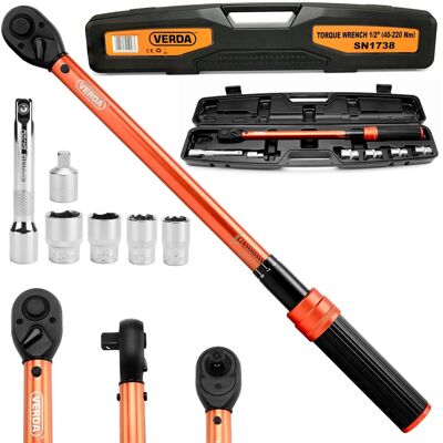 Verda KLUCZ DYNAMOMETRYCZNY DO KÓŁ 1/2' 40-220Nm 4 NASADKI 17,19,21,24mm WALIZKA SN1738 Verda KLUCZ DYNAMOMETRYCZNY DO KÓŁ 1/2' 40-220Nm 4 NASADKI 17,19,21,24mm WALIZKA SN1738