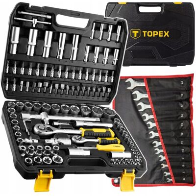 GTX Poland Klucze Nasadowe 110 el 1/4 1/2 Walizka TOPEX + Klucze Płasko Oczkowe 12 szt GTX Poland Klucze Nasadowe 110 el 1/4 1/2 Walizka TOPEX + Klucze Płasko Oczkowe 12 szt