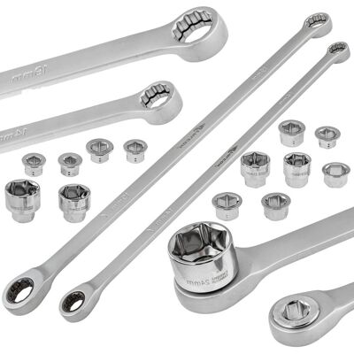 Falcon KLUCZE OCZKOWE PRZELOTOWE DŁUGIE Z GRZECHOTKĄ ZESTAW NASADEK 8-24MM 15EL. Falcon KLUCZE OCZKOWE PRZELOTOWE DŁUGIE Z GRZECHOTKĄ ZESTAW NASADEK 8-24MM 15EL.