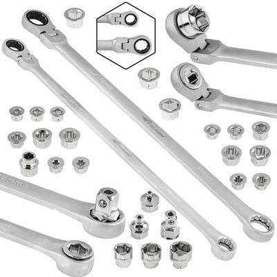 Falcon KLUCZE OCZKOWE Z GRZECHOTKĄ DŁUGIE ŁAMANE NASADKI 8-22MM TORX E8-E22 27 EL. Falcon KLUCZE OCZKOWE Z GRZECHOTKĄ DŁUGIE ŁAMANE NASADKI 8-22MM TORX E8-E22 27 EL.