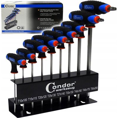 CONDOR Klucze TORX typ T T10-T50 z półką zestaw 9 szt. CONDOR Klucze TORX typ T T10-T50 z półką zestaw 9 szt.