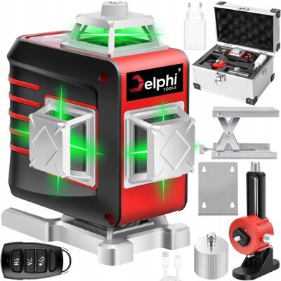 Delphi Laser Krzyżowy Samopoziomujący Poziomica Płaszczyznowa Metalowa Walizka 4D Delphi Laser Krzyżowy Samopoziomujący Poziomica Płaszczyznowa Metalowa Walizka 4D
